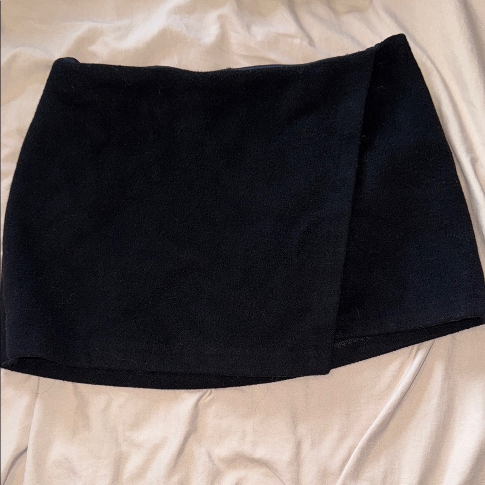 Black Wool Mini Skort - Simple Wrap Front